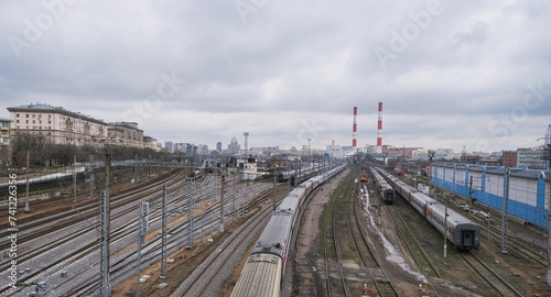 panoramic view of the Moscow railway in late autumn
