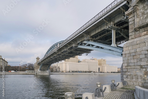 View of the railway bridge across the Moscow River from below
