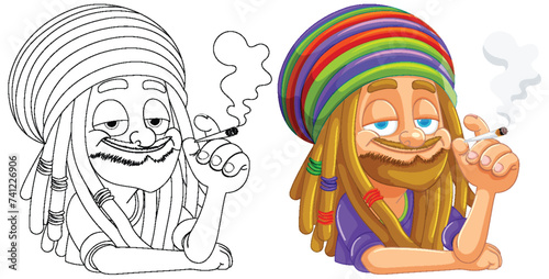 Colorful vector of a happy Rastafarian with a joint.