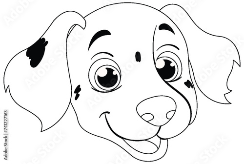 Black and white drawing of a happy dog