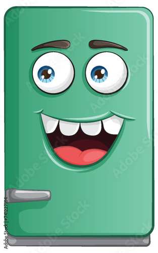 A cheerful, animated fridge with a big smile