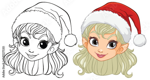Black and white sketch and colored vector elf.