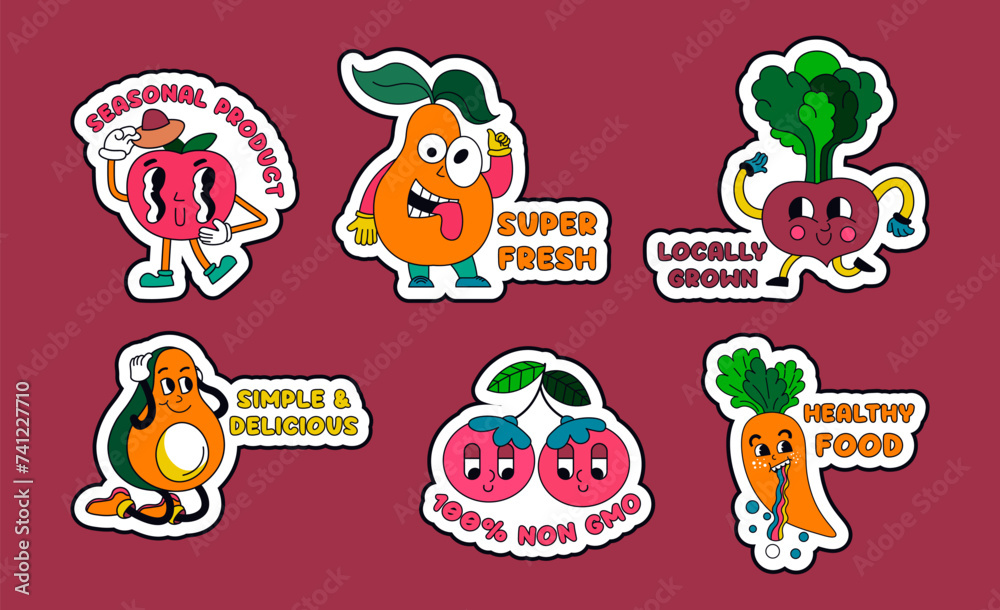 Sticker design set with fruits and vegetables Sticker design set with fruits and vegetables