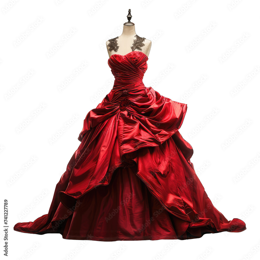 Fashion red dress wedding on mannequin on Transparent Background