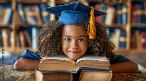 A Girl Graduating College Student Embraces Education with Books, Diploma, and Academic Achievement in Hand, Surrounded by Knowledge
