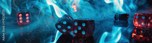 Illegal gambling den smoky room filled with tension dice rolling in the fates hands photo