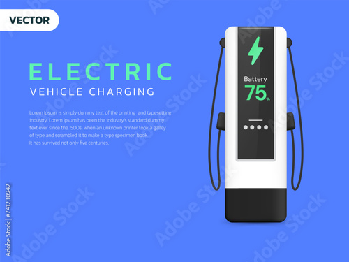 3D Vector Electric vehicle charging station or EV Car Charger Modern Clean Minimal style illustration design concept. Electric Car Charger 3d Design for ui, website, infographic, business, innovation.