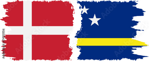 Curacao and Denmark grunge flags connection vector