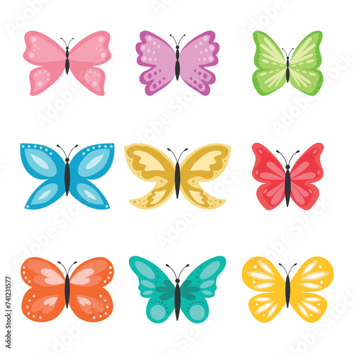 Set of butterflies. Multicolored vector butterflies on a white background.