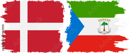 Equatorial Guinea and Denmark grunge flags connection vector