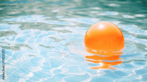 In the sun-drenched pool  an inflatable orange beach ball bobs gently on the glistening water  epitomizing fun and relaxation. Ai Generated.