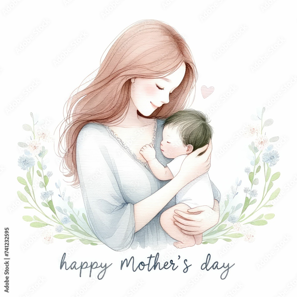 Happy Mother's Day. Greeting Card. Mom's first Mother's Day. watercolor illustration. Happy Mother's Day. Greeting Card. Mom's first Mother's Day. watercolor illustration.
