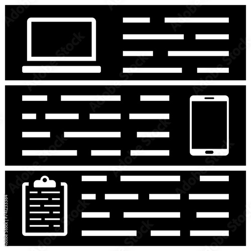 Solid icon design of blogging banner, article website 