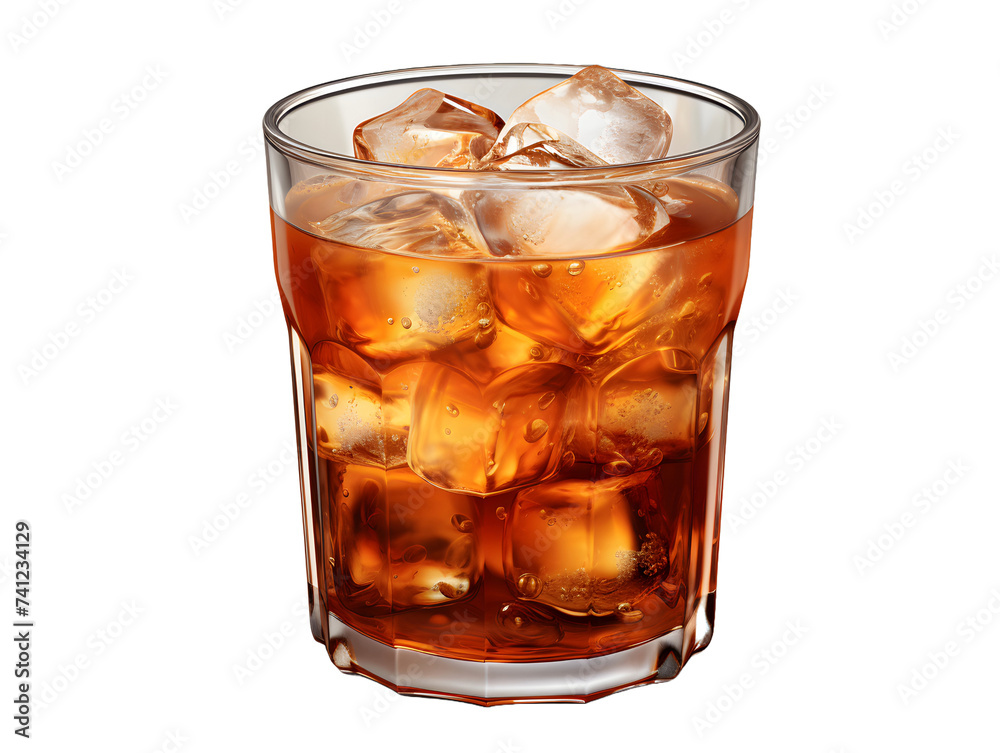 Iced Coffee with Ice Cubes Isolated on Transparent Background. Refreshing Drink with Clean Background Iced Coffee with Ice Cubes Isolated on Transparent Background. Refreshing Drink with Clean Background