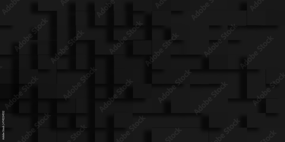 Fotografie Black mosaic abstract background with 3d geometric block pattern, Abstract geometric pattern of 3d dark rectangle and squares, geometric Unevenness three-dimensional shadow block pattern background
