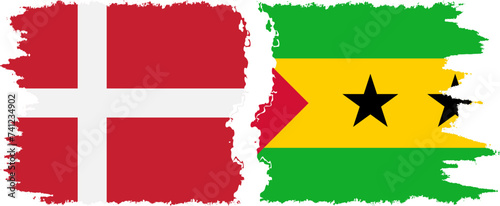 Sao Tome and Principe and Denmark grunge flags connection vector
