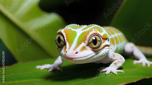 a close up of a little gecko on a leaf