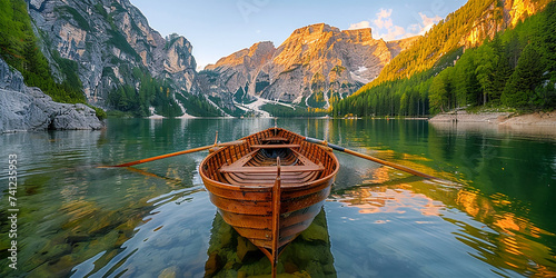 Wooden Whisper Rowboat Serenity on Water
 photo