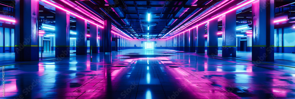 Illuminated Path, Abstract Futuristic Tunnel, Guiding Through the Vibrant Spaces of Technology