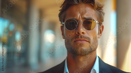 Stylish Man in Sunglasses Looking Ahead in Golden Age Aesthetics © iJstock