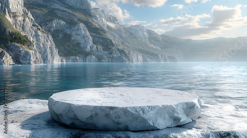 Stone Table at the Edge of the Water in Realistic Landscape photo