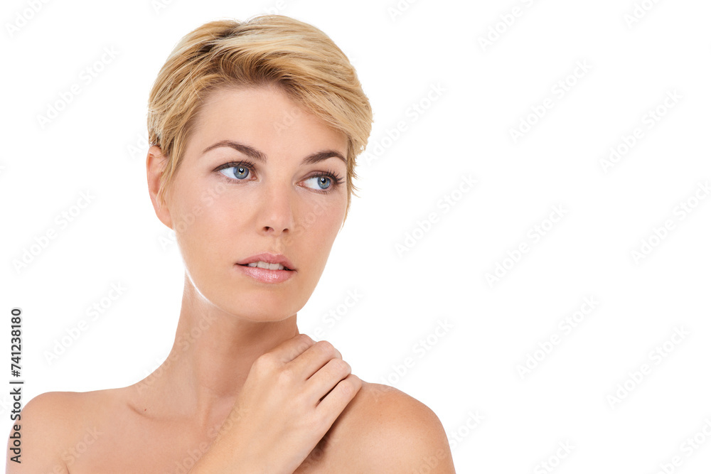 Mockup, skincare or woman in studio for soft, beauty or clean, treatment or aesthetic on white background. Dermatology, shine or face of female model with anti aging, results or cosmetic satisfaction Mockup, skincare or woman in studio for soft, beauty or clean, treatment or aesthetic on white background. Dermatology, shine or face of female model with anti aging, results or cosmetic satisfaction