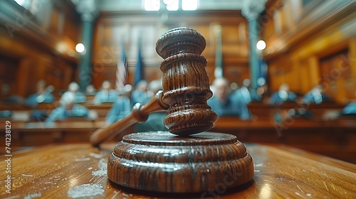 Wooden Gavel in Courtroom with Tilt-Shift Photography
