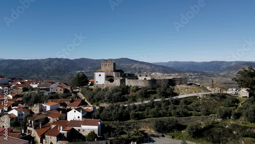 Belmonte Castle Amidst Quaint Village Scenery, Portugal - aerial photo