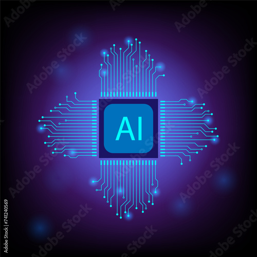Artificial intelligence AI pictogram circuit line style. Micro processor unit storage database. Smart network digital technology.