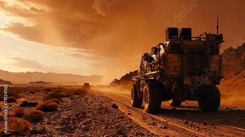 The rover explores the surface of Mars. Mars exploration concept