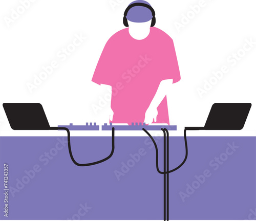 Illustration of DJ in purple and pink flat design