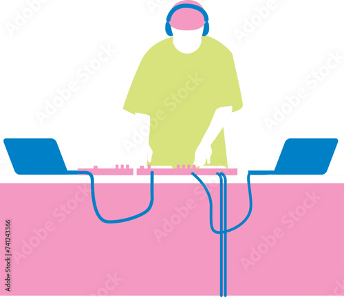 Illustration of a pastel-colored flat design DJ photo