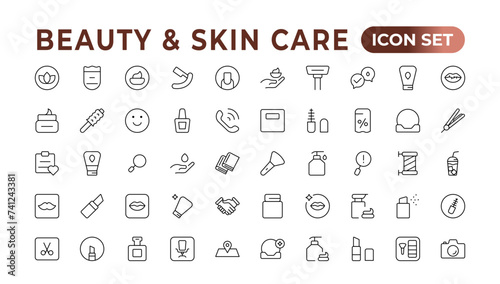 Skin care flat line icons set. Moisturizing cream, anti-age lifting face mask, SPF whitening gel. Outline signs for cosmetic product packages. Skin Care icon Contains linear outlines like Acne,