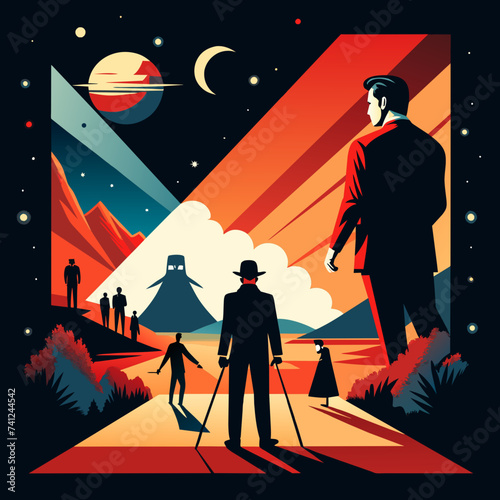 Vector illustration of famous movie scenes depicted in a surreal style. vektor illustation