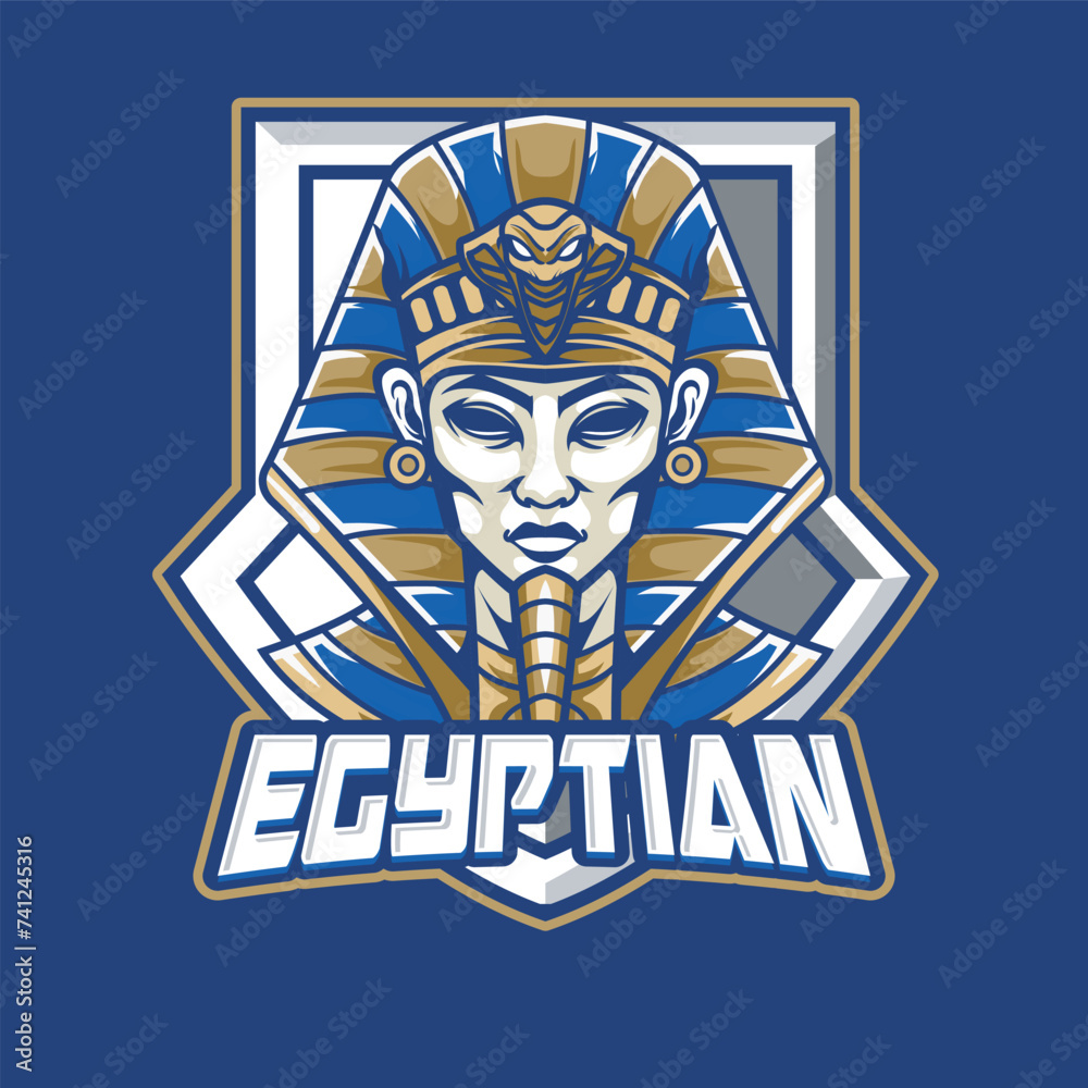 Vector Illustration Egyptian People Head wearing traditional egyptian costume with EGYPTIAN text Esport logo Vector Illustration Egyptian People Head wearing traditional egyptian costume with EGYPTIAN text Esport logo