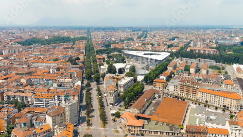 Turin, Italy. Corso Regina Margherita street. Panorama of the city. Summer day, Aerial View