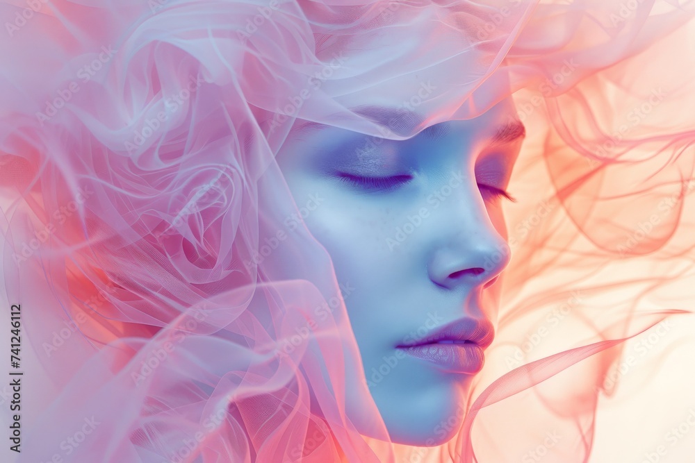 Surreal Pastel Woman in Ethereal Fabric Waves