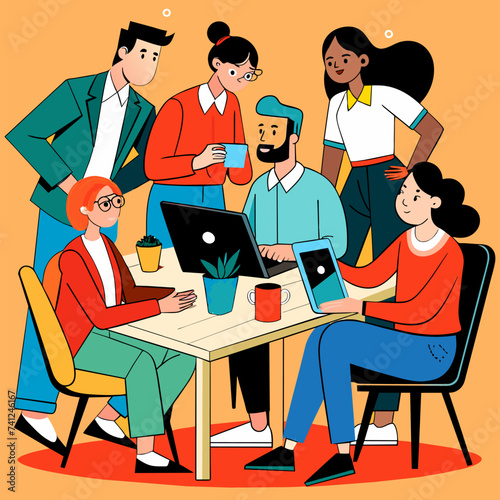 Businessmen and Businesswomen Team at Office Meeting: Fostering Innovation and Collaboration in Teamwork - Business Vector Illustration