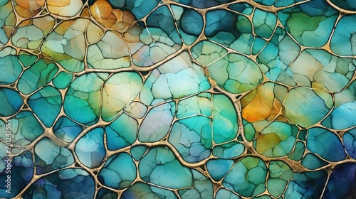 Abstract background with blue, green and yellow marble texture. Computer generated 3D photo rendering.