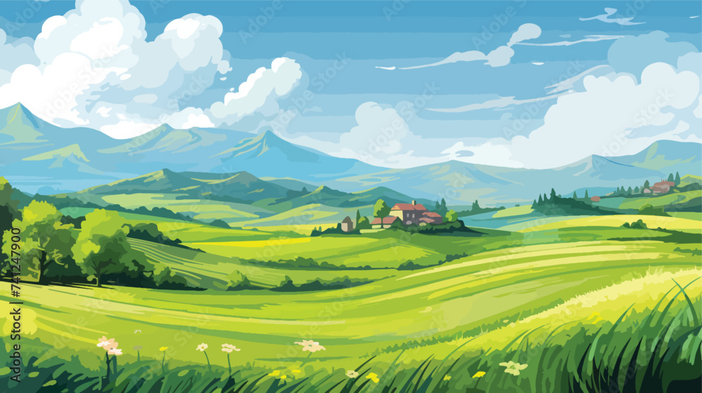 Illustration of beautiful fields landscape.