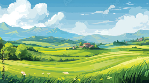 Illustration of beautiful fields landscape.