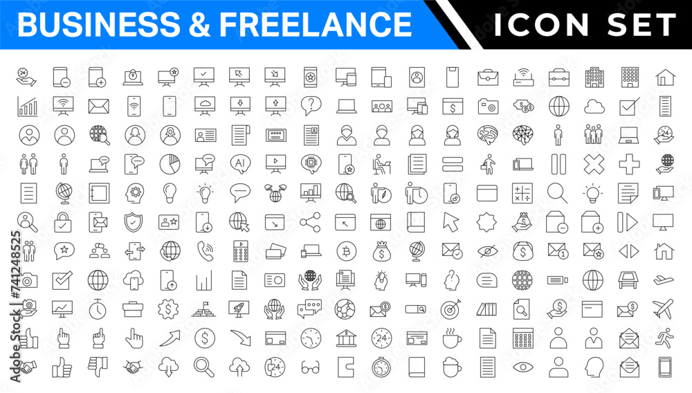 Business and Finance web icons in line style. Money, bank, contact, infographic. Icon collection. Vector illustration Business and Finance web icons in line style. Money, bank, contact, infographic. Icon collection. Vector illustration