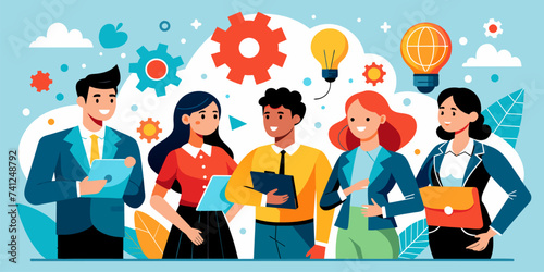 Team Cooperation and Communication Concept: Illustrating Effective Business Collaboration- Business Vector Illustration