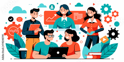 Team Cooperation and Communication Concept: Illustrating Effective Business Collaboration- Business Vector Illustration
