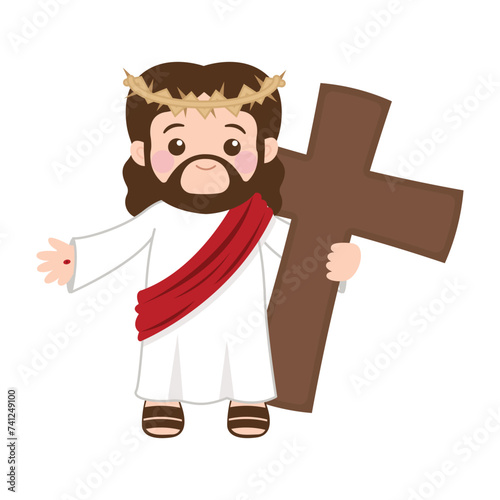 Cute Jesus Christ with crown of thorns and cross