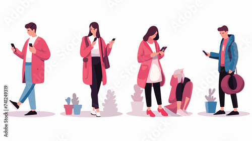 People characters using mobile phones vector illustration.