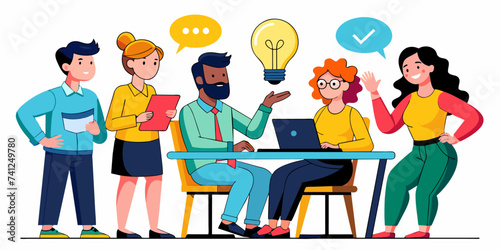 The Idea: New Business Project Discussion, Brainstorming for Fresh Ideas - Business Vector Illustration