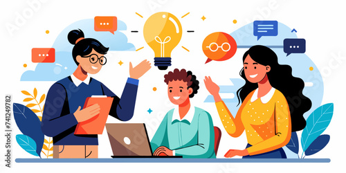 The Idea: New Business Project Discussion, Brainstorming for Fresh Ideas - Business Vector Illustration
