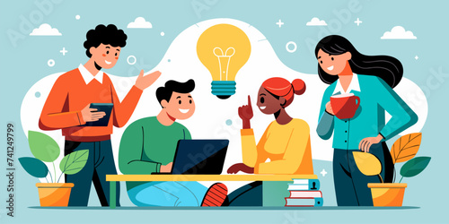 The Idea: New Business Project Discussion, Brainstorming for Fresh Ideas - Business Vector Illustration