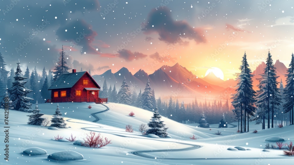 winter christmas scene landscape for a banner or wallpaper